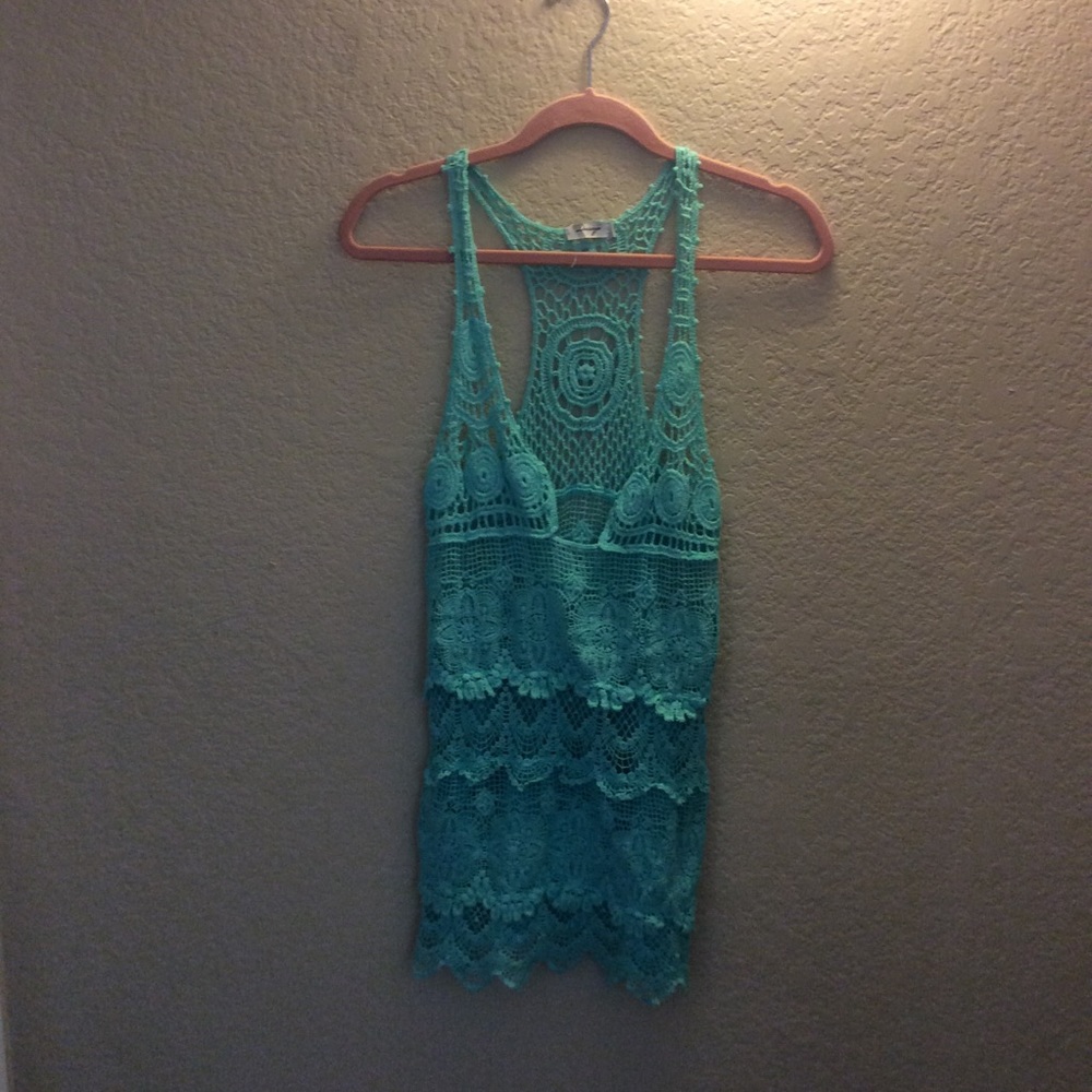 NEW LISTING Teal Crochet Blouse